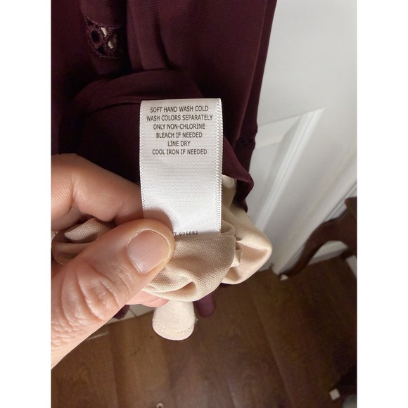 Taylor Burgundy Ruffle Cap Sleeve High-Low Midi Geometric Dress Women's Size 16W - Picture 6 of 16